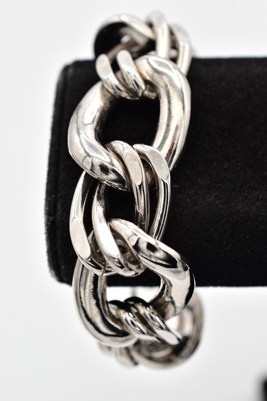 Napier Vintage Chain Bracelet Silver Linked Chunky Heavy Signed 1950s BinO